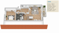 Großzügige Dachgeschosswohnung mit großem Südbalkon in TOP-Lage - Grundriss 3D